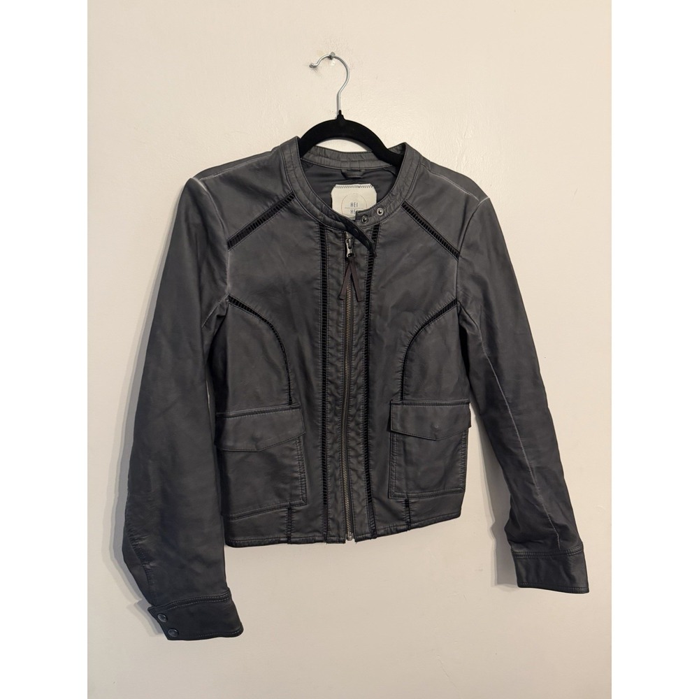 Anthropologie Hei Hei Women's Gray Dara Vegan Leather Jacket Moto Minimal Medium